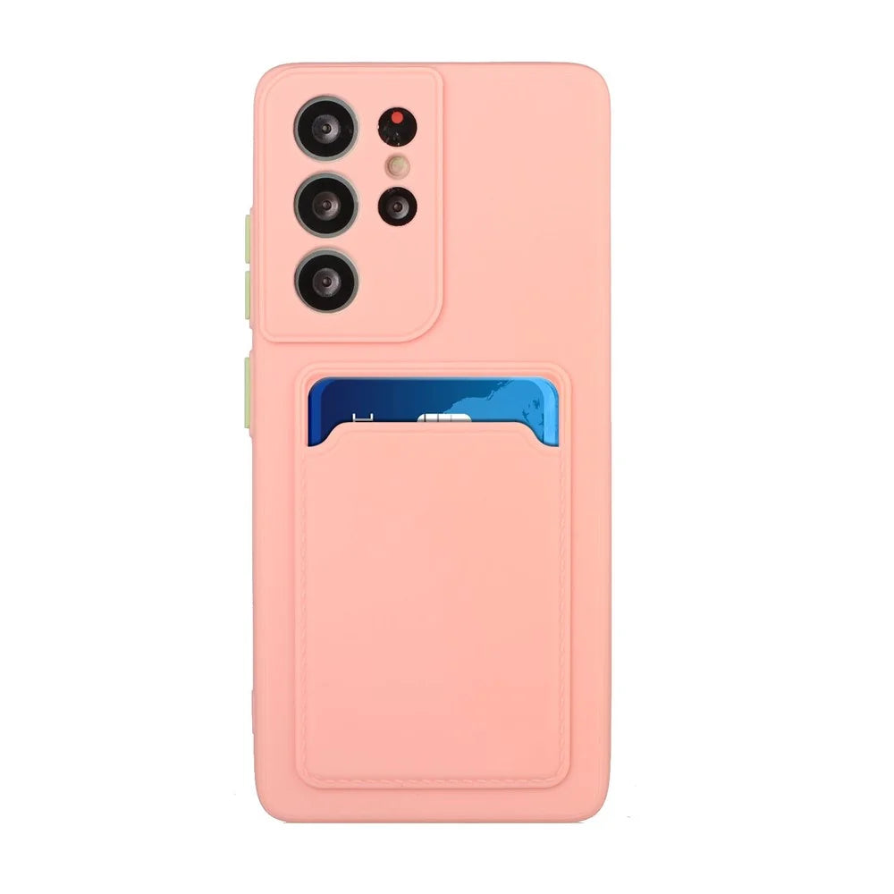 Quality TPU Phone Case with Card Slot for Samsung Galaxy S21 Ultra 5G - Pink - 2