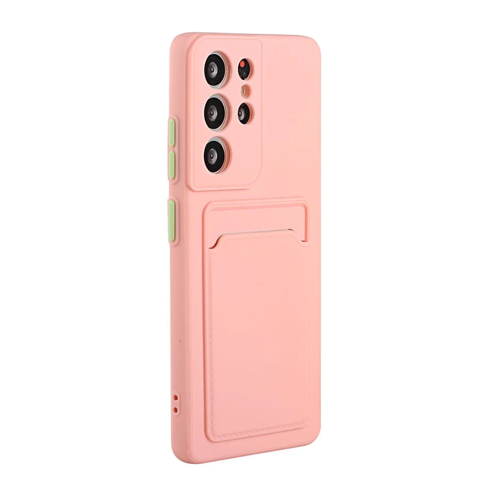 Quality TPU Phone Case with Card Slot for Samsung Galaxy S21 Ultra 5G - Pink - 3
