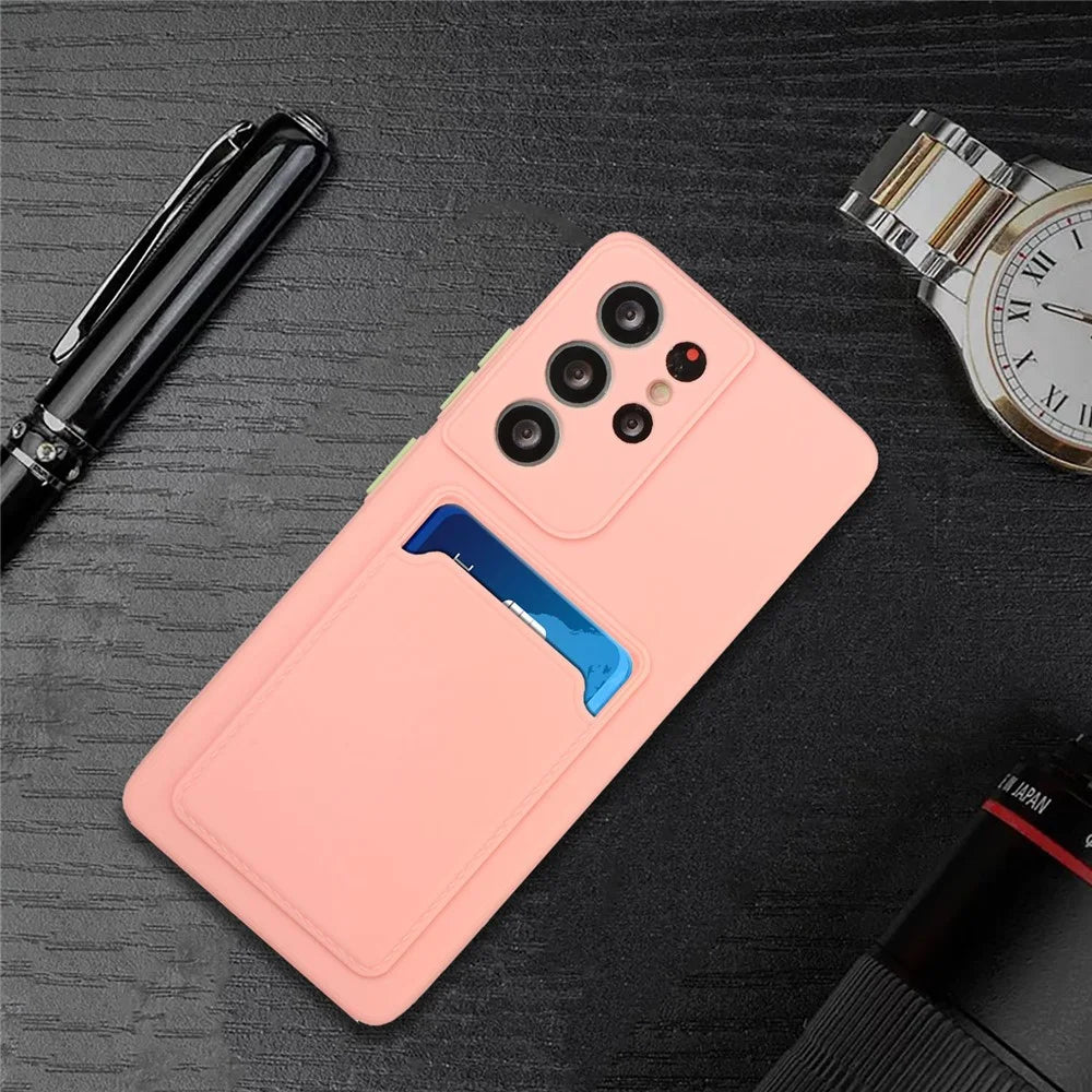 Quality TPU Phone Case with Card Slot for Samsung Galaxy S21 Ultra 5G - Pink - 6