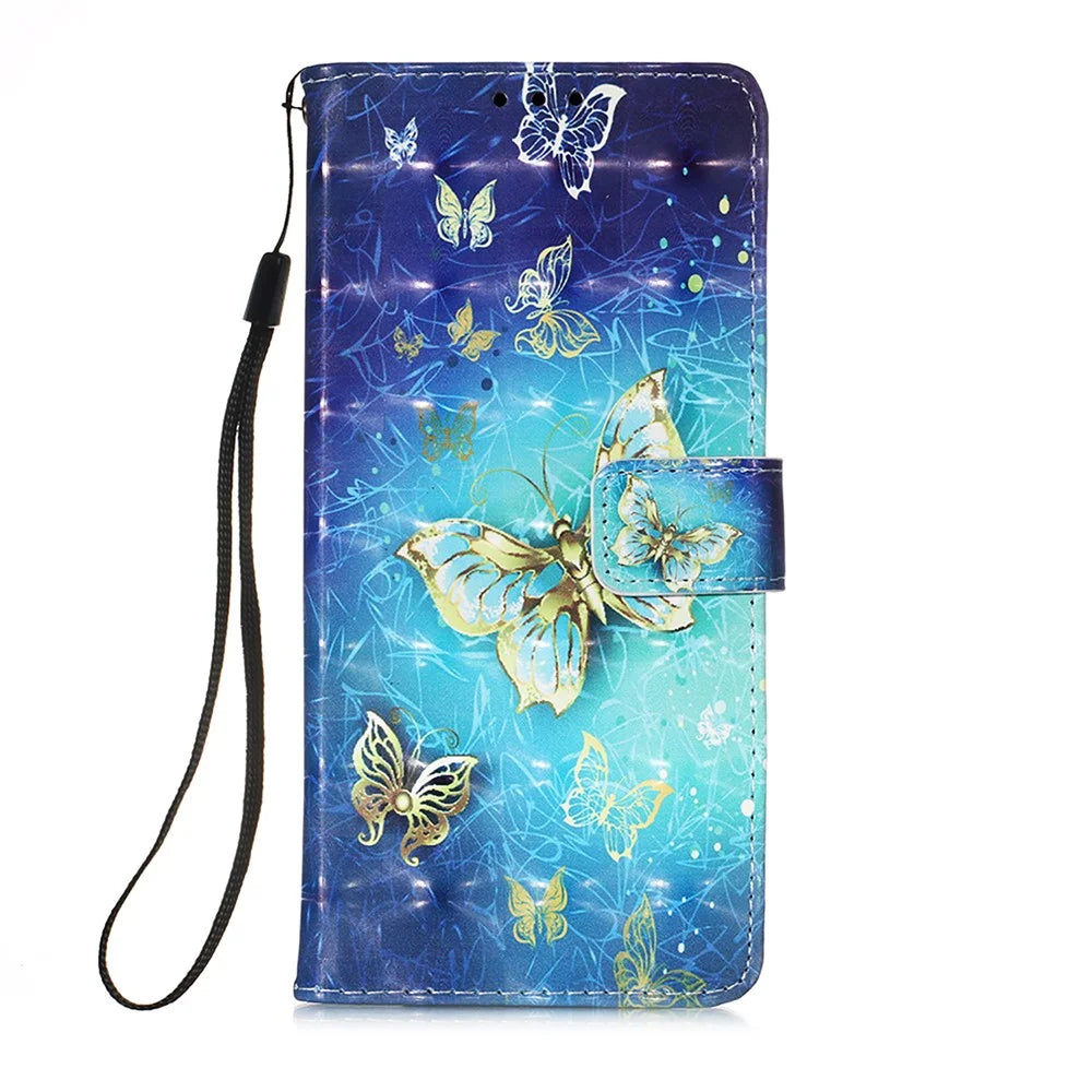 Pattern Printing Wallet Leather Phone Stand Case with Lanyard for Samsung Galaxy S21 FE - Gold Butterfly - 2