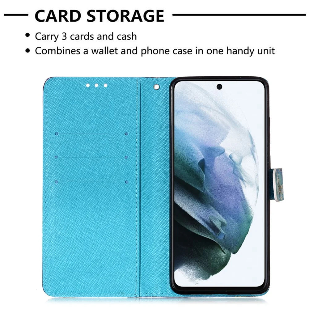 Pattern Printing Wallet Leather Phone Stand Case with Lanyard for Samsung Galaxy S21 FE - Gold Butterfly - 5