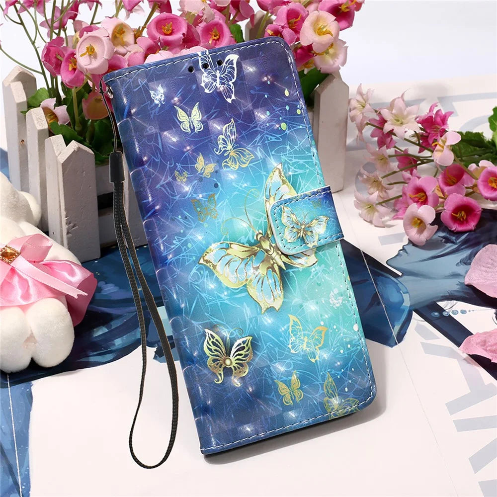 Pattern Printing Wallet Leather Phone Stand Case with Lanyard for Samsung Galaxy S21 FE - Gold Butterfly - 6