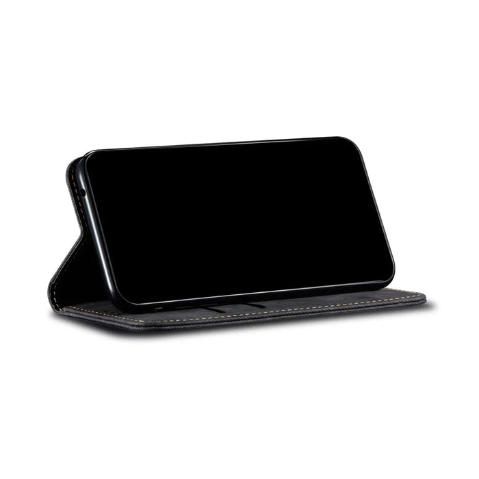 Jeans Cloth Texture Leather Phone Case Wallet Stand Cover for Samsung Galaxy A22 5G (EU Version) - Black - 4