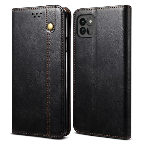 Waxy Crazy Horse Texture Protector Case TPU + PU Leather Cover for Samsung Galaxy A22 5G (EU Version) - Black - 1