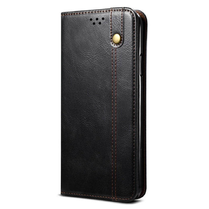 Waxy Crazy Horse Texture Protector Case TPU + PU Leather Cover for Samsung Galaxy A22 5G (EU Version) - Black - 2