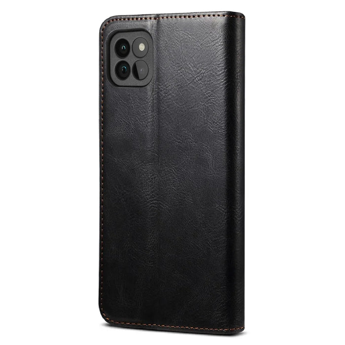 Waxy Crazy Horse Texture Protector Case TPU + PU Leather Cover for Samsung Galaxy A22 5G (EU Version) - Black - 3