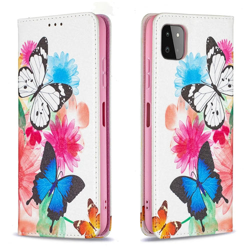 Auto-absorbed Pattern Printing PU Leather Case Cover with Wallet Stand Design for Samsung Galaxy A22 5G (EU Version) - Butterflies - 1