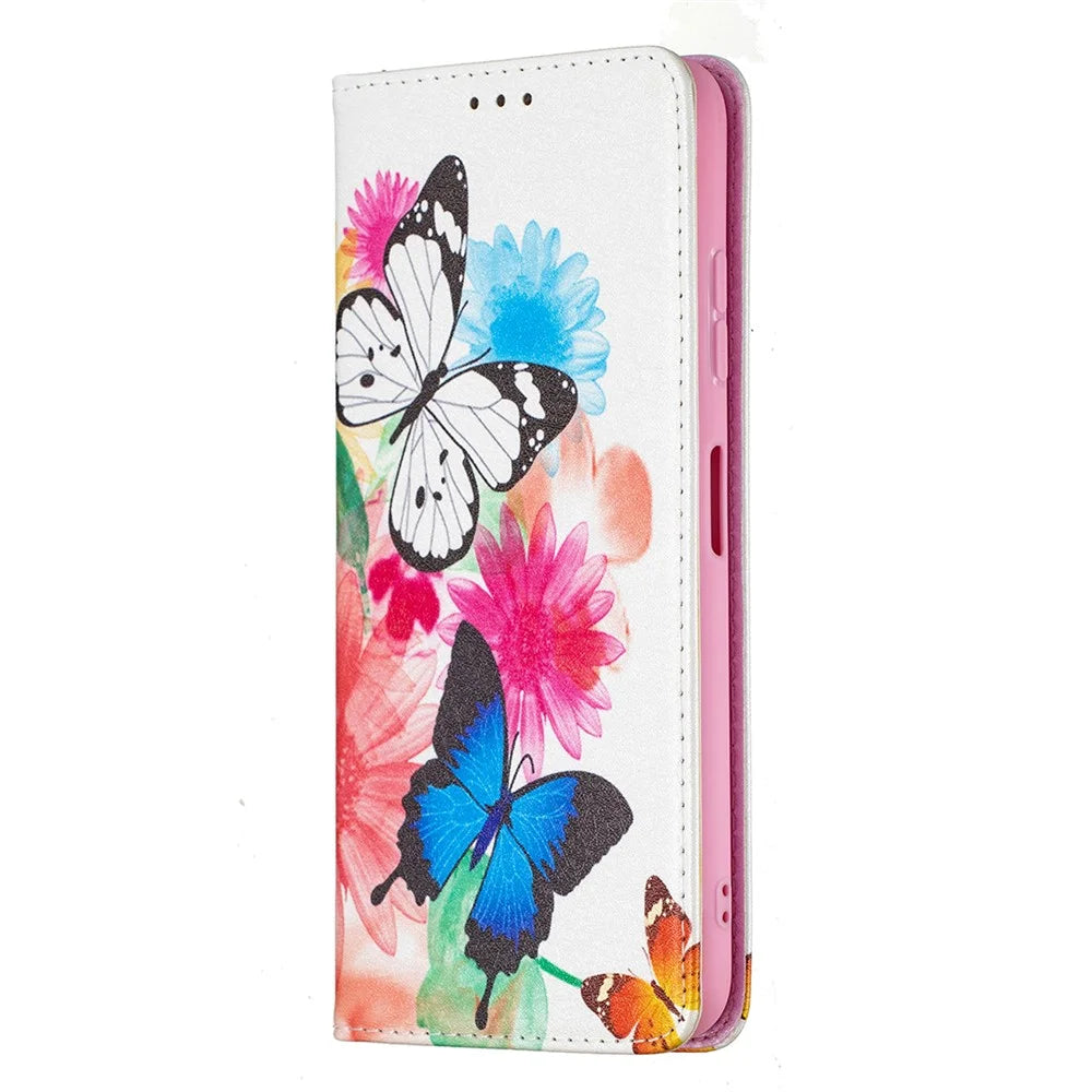 Auto-absorbed Pattern Printing PU Leather Case Cover with Wallet Stand Design for Samsung Galaxy A22 5G (EU Version) - Butterflies - 2