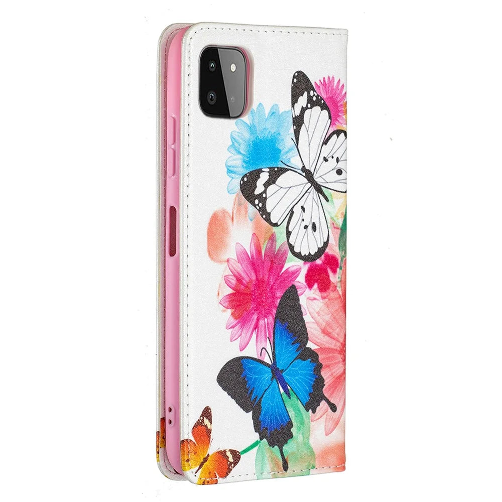 Auto-absorbed Pattern Printing PU Leather Case Cover with Wallet Stand Design for Samsung Galaxy A22 5G (EU Version) - Butterflies - 3