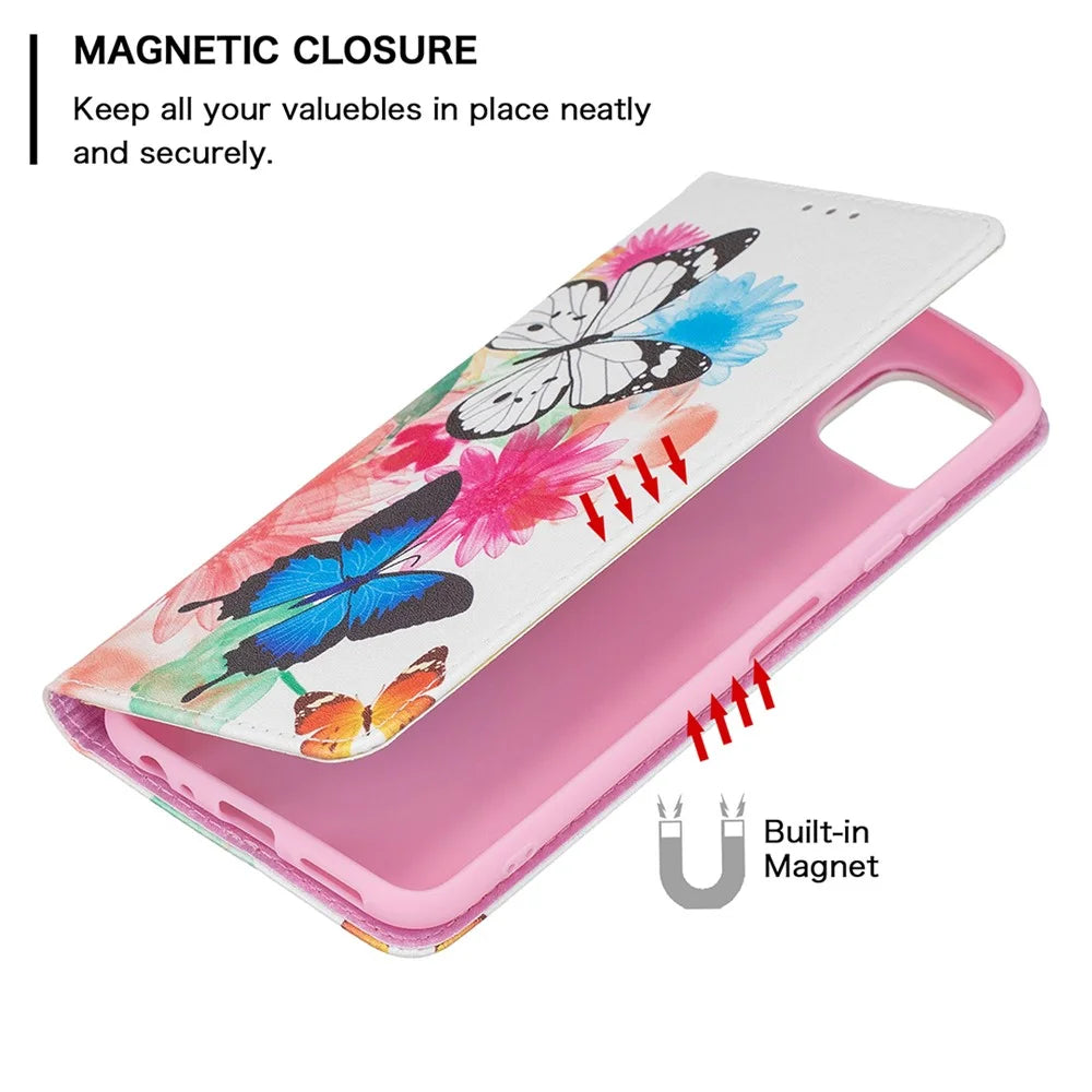 Auto-absorbed Pattern Printing PU Leather Case Cover with Wallet Stand Design for Samsung Galaxy A22 5G (EU Version) - Butterflies - 5