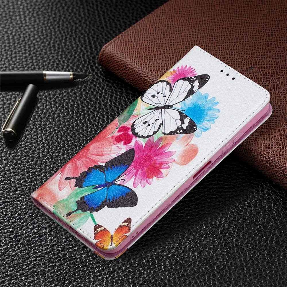 Auto-absorbed Pattern Printing PU Leather Case Cover with Wallet Stand Design for Samsung Galaxy A22 5G (EU Version) - Butterflies - 7