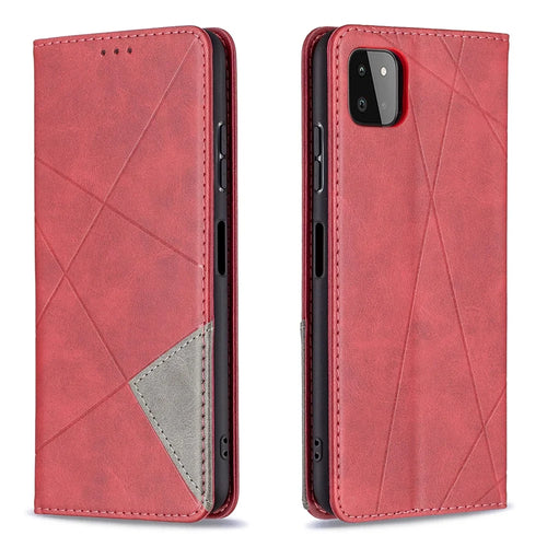Geometric Pattern Stand Leather Case Card Holder Shell for Samsung Galaxy A22 5G (EU Version) - Red - 1