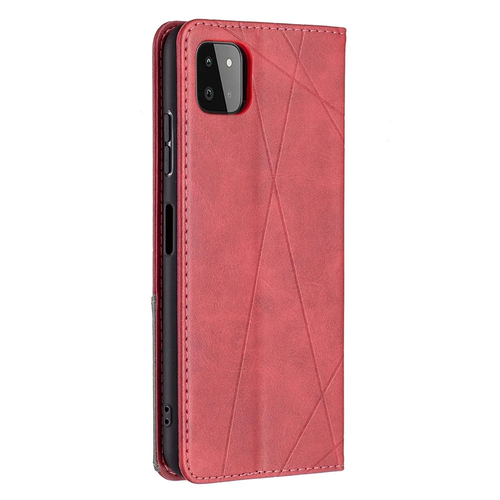 Geometric Pattern Stand Leather Case Card Holder Shell for Samsung Galaxy A22 5G (EU Version) - Red - 3