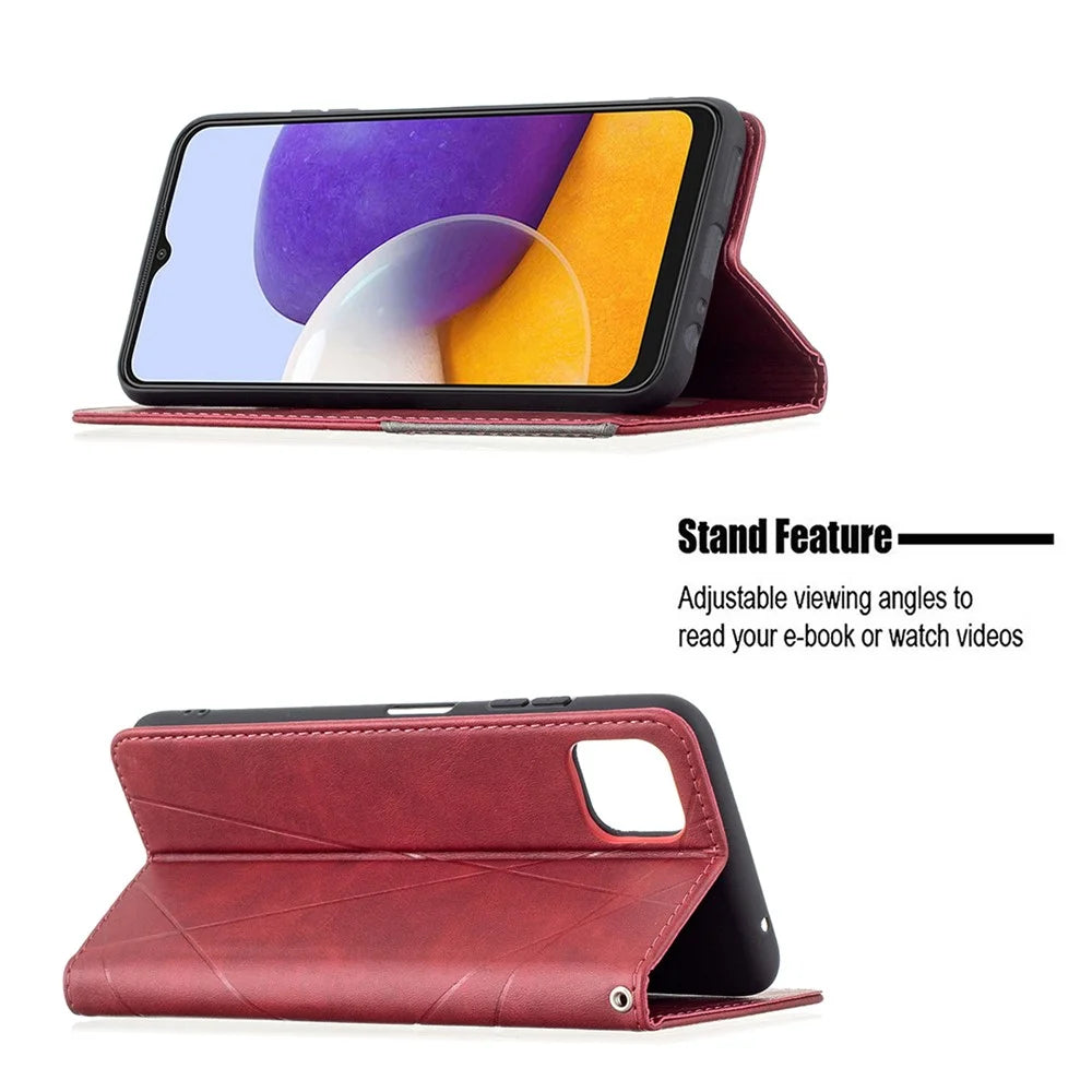 Geometric Pattern Stand Leather Case Card Holder Shell for Samsung Galaxy A22 5G (EU Version) - Red - 4