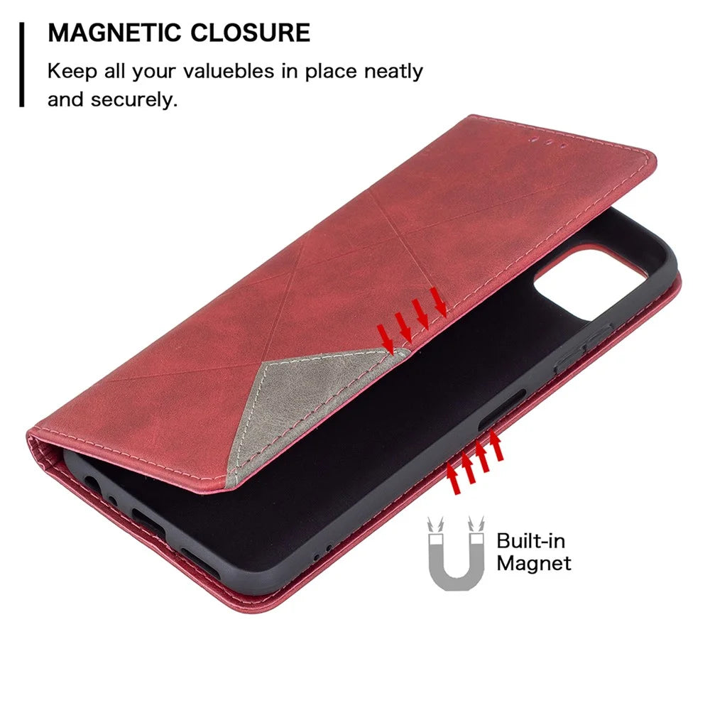 Geometric Pattern Stand Leather Case Card Holder Shell for Samsung Galaxy A22 5G (EU Version) - Red - 5