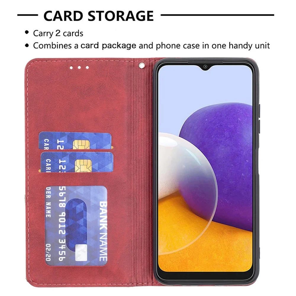 Geometric Pattern Stand Leather Case Card Holder Shell for Samsung Galaxy A22 5G (EU Version) - Red - 6