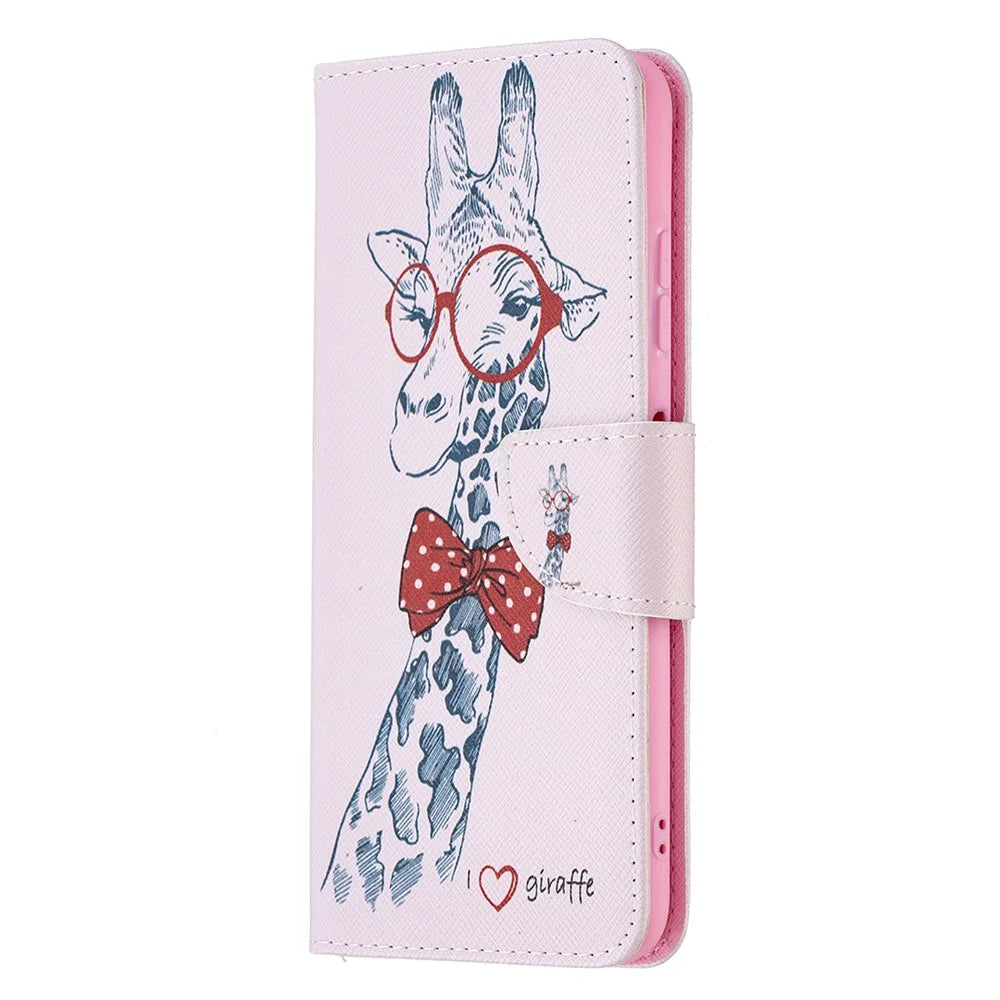 Pattern Printing Leather Stand Wallet Phone Case Shell for Samsung Galaxy A22 5G (EU Version) - Giraffe - 2
