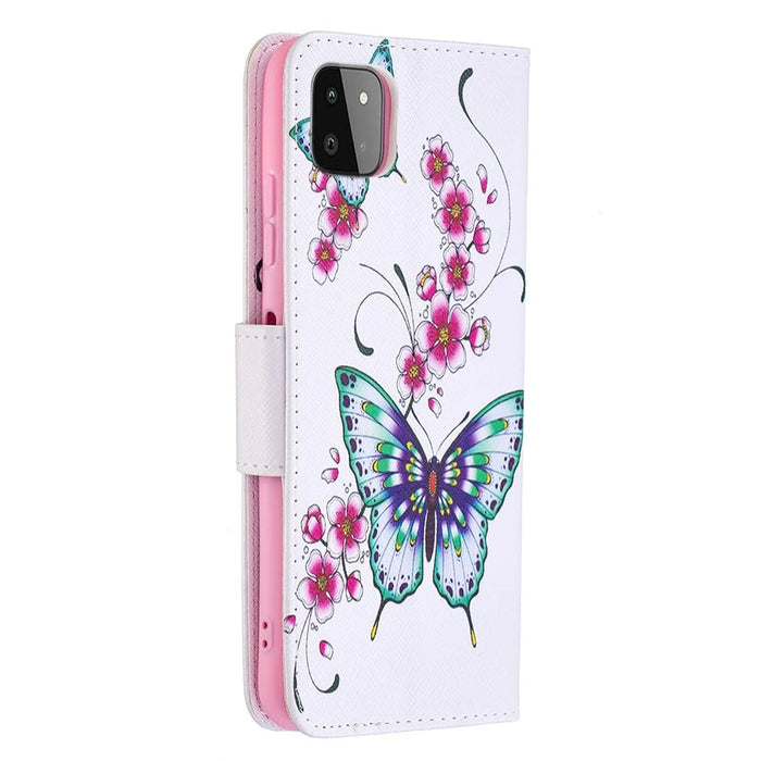 Wallet Stand Design Pattern Printing Flip Leather Phone Case Shell for Samsung Galaxy A22 5G (EU Version) - Butterfly and Flower - 3