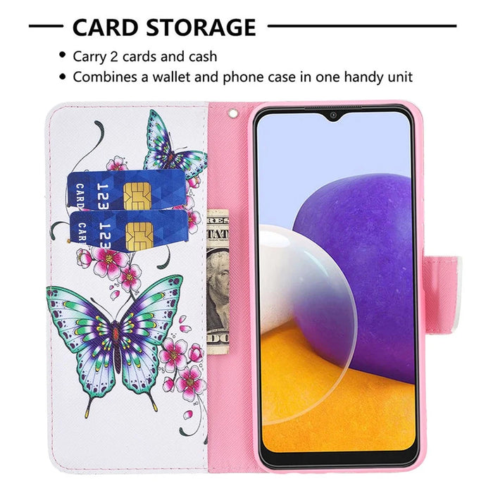 Wallet Stand Design Pattern Printing Flip Leather Phone Case Shell for Samsung Galaxy A22 5G (EU Version) - Butterfly and Flower - 5