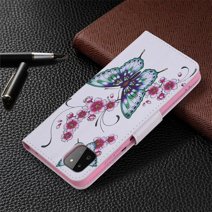 Wallet Stand Design Pattern Printing Flip Leather Phone Case Shell for Samsung Galaxy A22 5G (EU Version) - Butterfly and Flower - 7