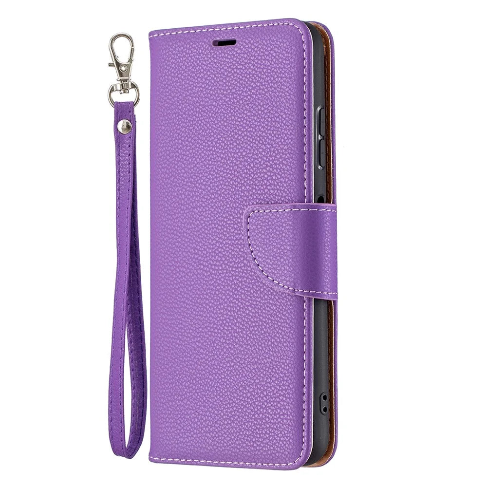 Solid Color Litchi Texture Wallet Stand Leather Cover with Strap for Samsung Galaxy A22 5G (EU Version) - Purple - 2