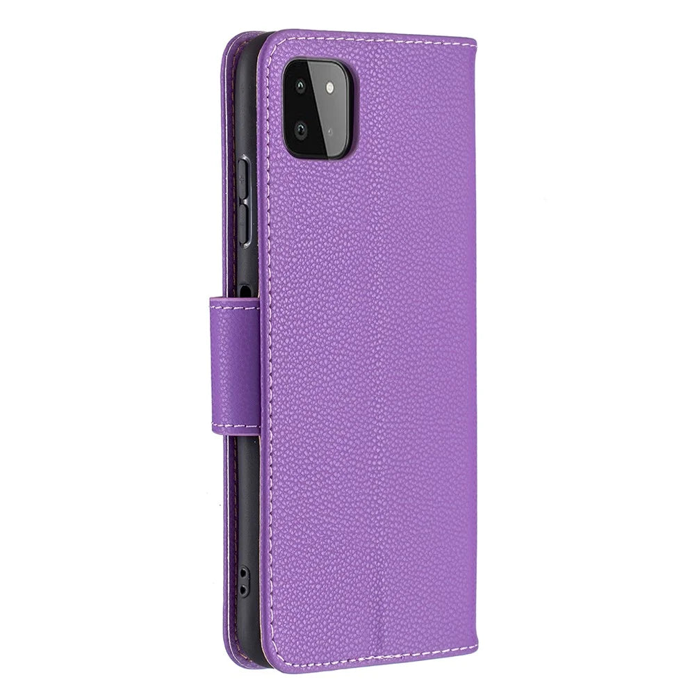 Solid Color Litchi Texture Wallet Stand Leather Cover with Strap for Samsung Galaxy A22 5G (EU Version) - Purple - 3