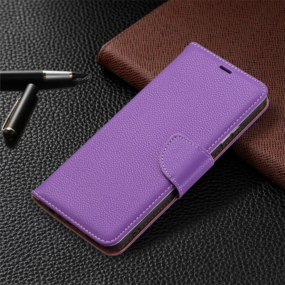 Solid Color Litchi Texture Wallet Stand Leather Cover with Strap for Samsung Galaxy A22 5G (EU Version) - Purple - 6