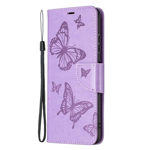 Butterfly Pattern Imprint Leather Wallet Case Shell for Samsung Galaxy A22 5G (EU Version) - Purple - 2