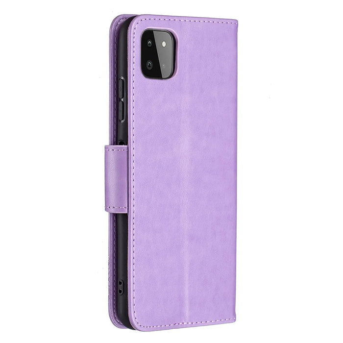 Butterfly Pattern Imprint Leather Wallet Case Shell for Samsung Galaxy A22 5G (EU Version) - Purple - 3