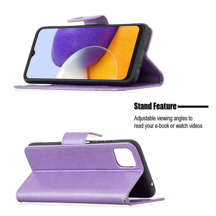 Butterfly Pattern Imprint Leather Wallet Case Shell for Samsung Galaxy A22 5G (EU Version) - Purple - 4
