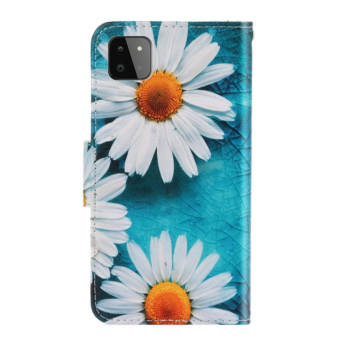 Full Coverage Pattern Printing PU Leather Wallet Stand Phone Cover Case for Samsung Galaxy A22 5G (EU Version) - Chrysanthemum - 6