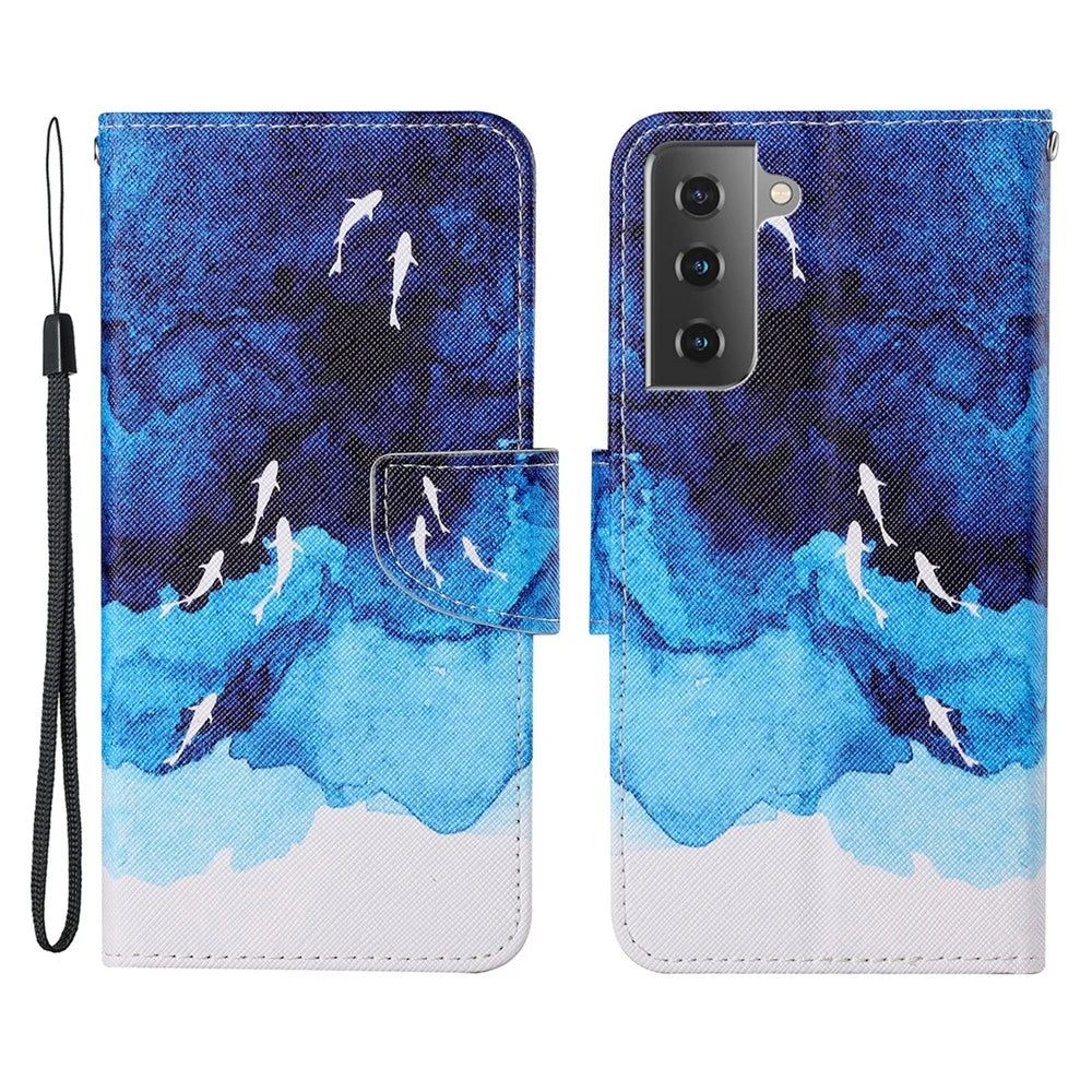 Pattern Printing Wallet Stand PU Leather Cellphone Cover for Samsung Galaxy S21 FE - Ocean - 1