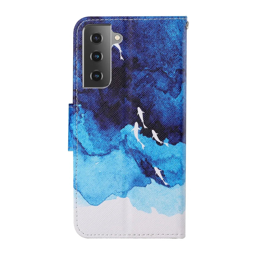 Pattern Printing Wallet Stand PU Leather Cellphone Cover for Samsung Galaxy S21 FE - Ocean - 5