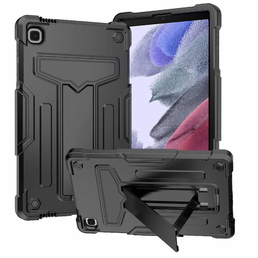 Foldable T-shaped Kickstand PC Silicone Shock-Proof Cover Protector for Samsung Galaxy Tab A7 Lite 8.7-inch - Black - 1