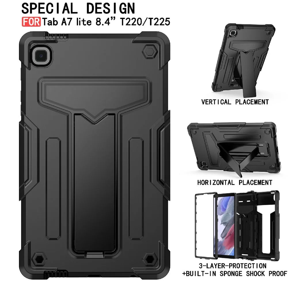 Foldable T-shaped Kickstand PC Silicone Shock-Proof Cover Protector for Samsung Galaxy Tab A7 Lite 8.7-inch - Black - 2