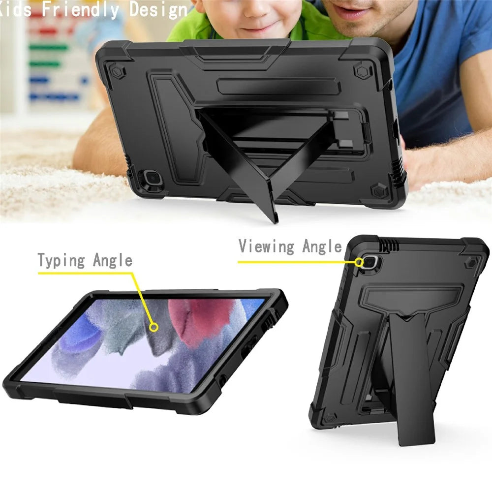 Foldable T-shaped Kickstand PC Silicone Shock-Proof Cover Protector for Samsung Galaxy Tab A7 Lite 8.7-inch - Black - 4