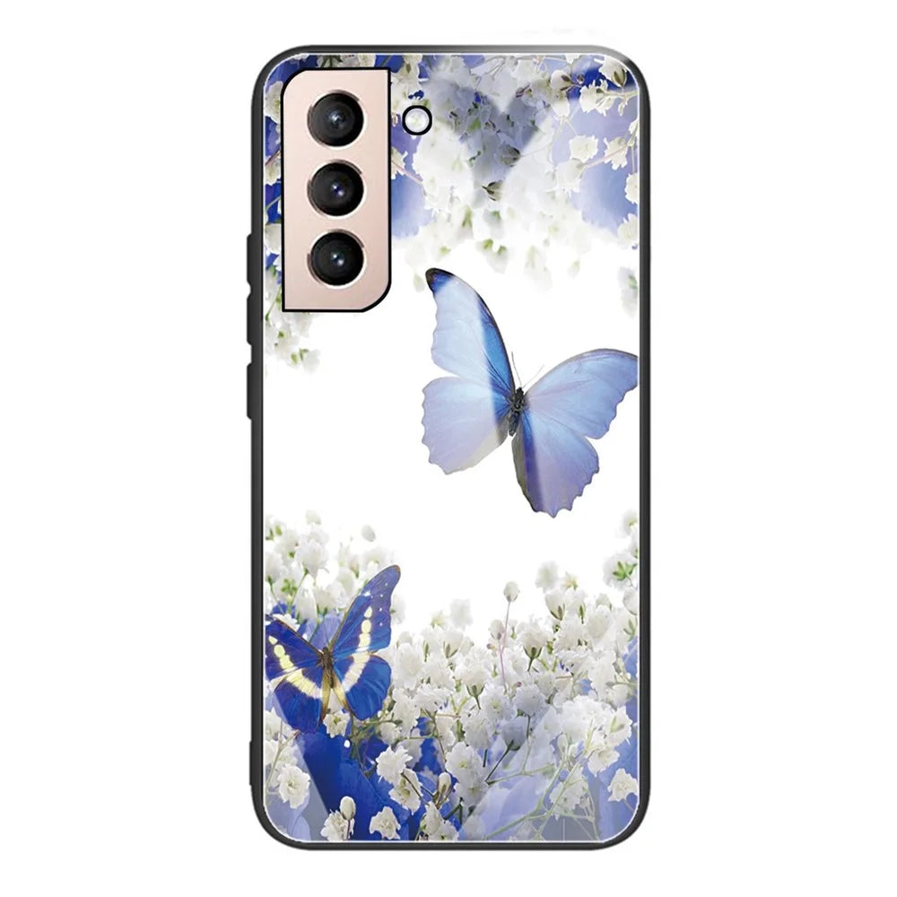 Pattern Printing Tempered Glass + TPU Phone Protective Shell Case for Samsung Galaxy S21 FE - Butterfly - 1