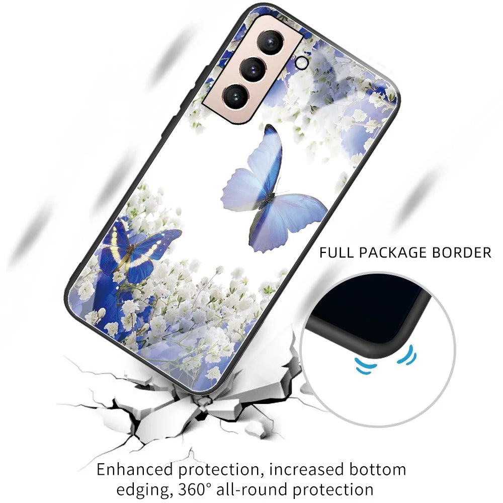 Pattern Printing Tempered Glass + TPU Phone Protective Shell Case for Samsung Galaxy S21 FE - Butterfly - 2