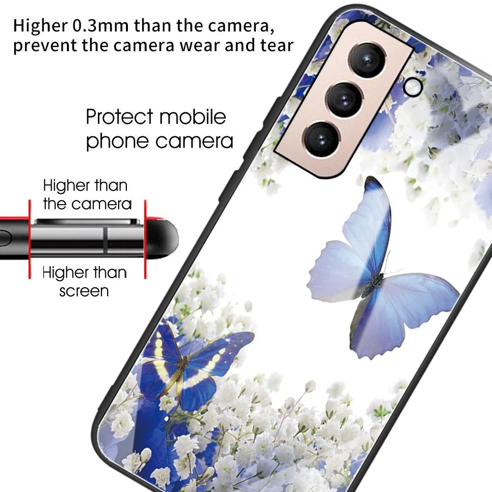 Pattern Printing Tempered Glass + TPU Phone Protective Shell Case for Samsung Galaxy S21 FE - Butterfly - 3