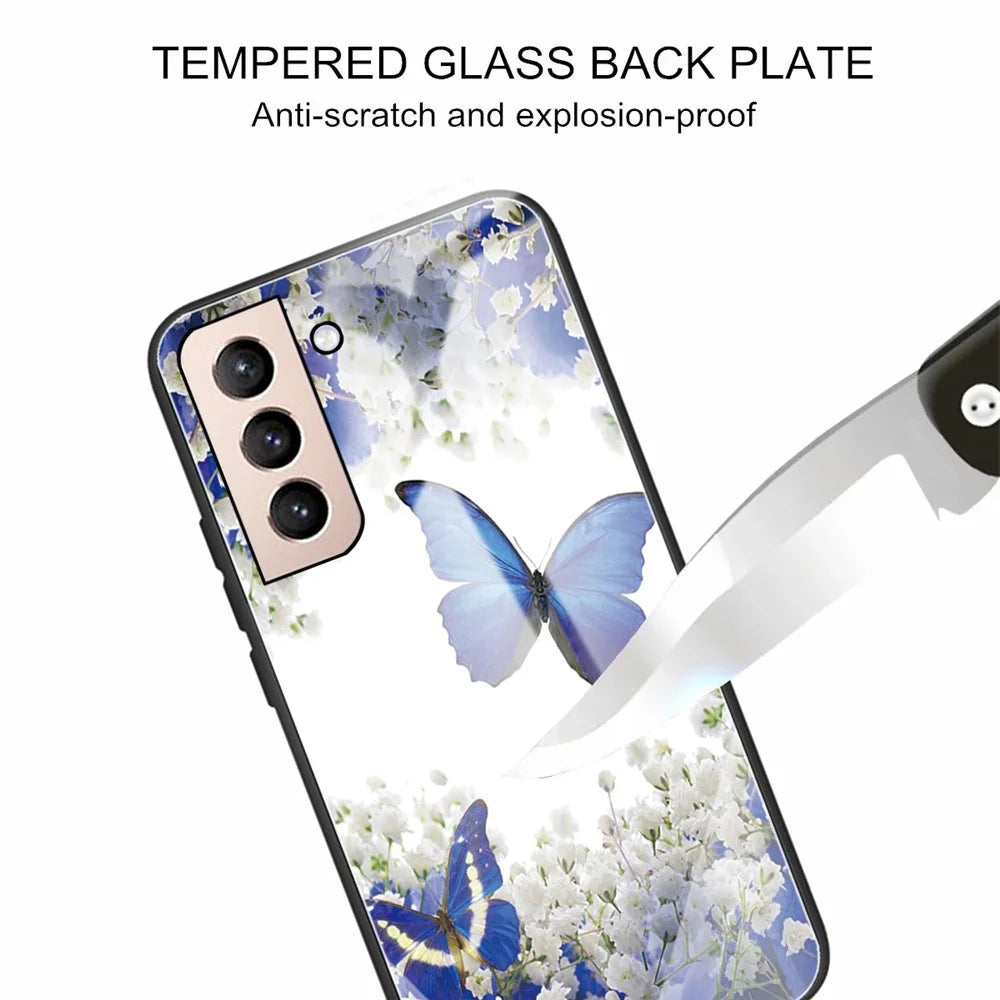 Pattern Printing Tempered Glass + TPU Phone Protective Shell Case for Samsung Galaxy S21 FE - Butterfly - 4