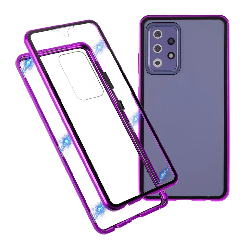 For Samsung Galaxy A52 4G / 5G / A52s 5G Full Body Case Magnetic Tempered Glass Double-Sided Phone Case - Purple - 1
