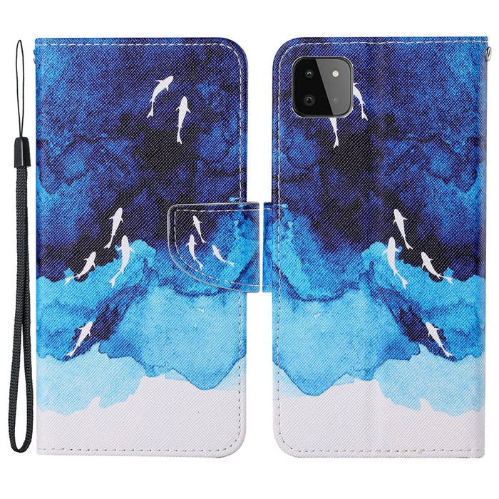 Cross Texture PU Leather Phone Case with Pattern Printing for Samsung Galaxy A22 5G (EU Version) - Ocean - 1