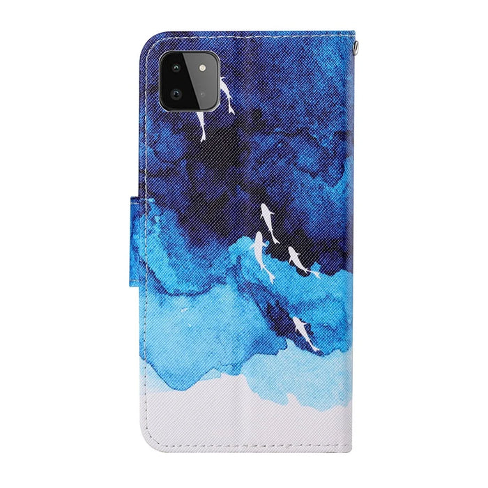 Cross Texture PU Leather Phone Case with Pattern Printing for Samsung Galaxy A22 5G (EU Version) - Ocean - 3