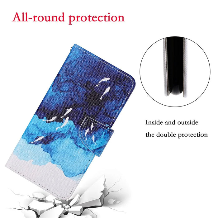 Cross Texture PU Leather Phone Case with Pattern Printing for Samsung Galaxy A22 5G (EU Version) - Ocean - 5