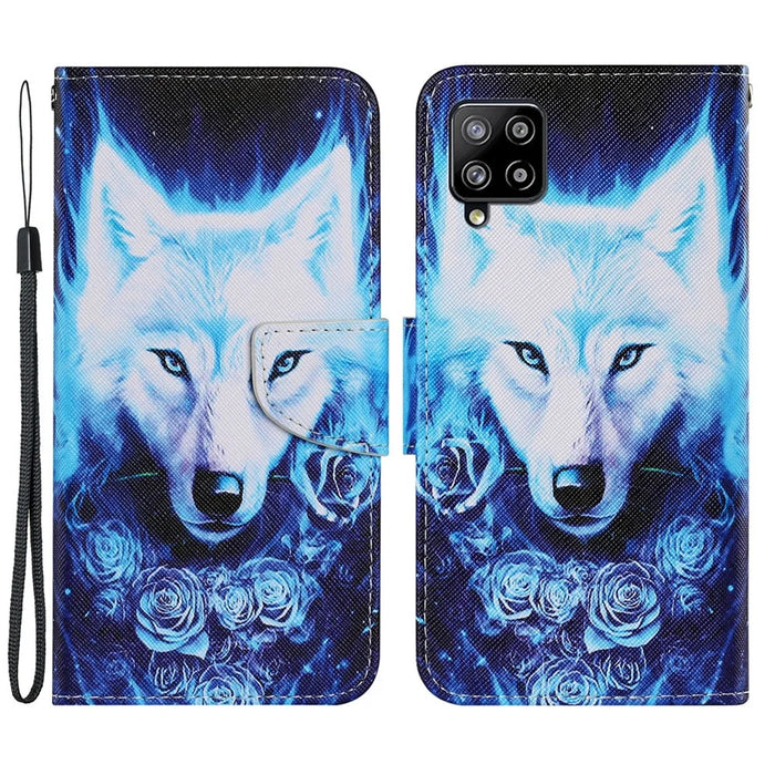 Pattern Printing Leather Wallet Phone Shell Case for Samsung Galaxy A22 4G (EU Version) - White Wolf - 1