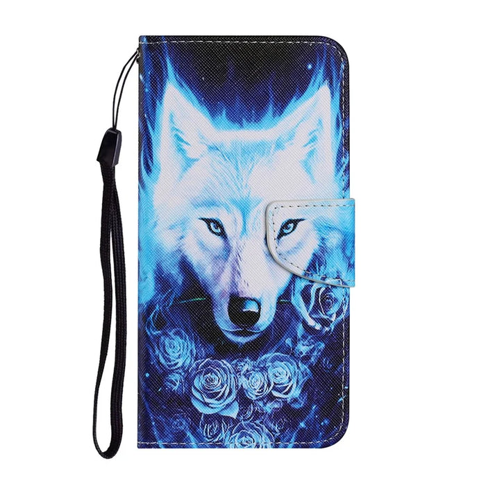 Pattern Printing Leather Wallet Phone Shell Case for Samsung Galaxy A22 4G (EU Version) - White Wolf - 2