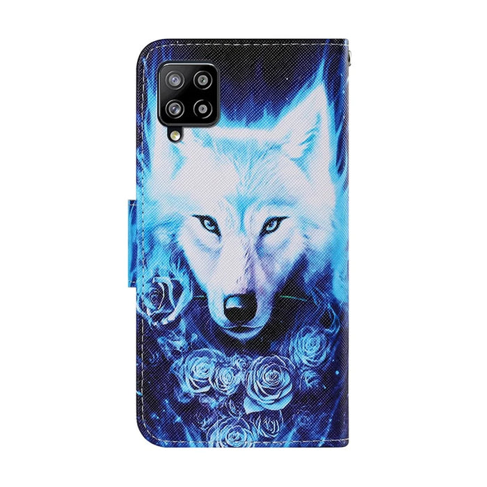Pattern Printing Leather Wallet Phone Shell Case for Samsung Galaxy A22 4G (EU Version) - White Wolf - 3