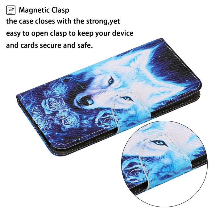 Pattern Printing Leather Wallet Phone Shell Case for Samsung Galaxy A22 4G (EU Version) - White Wolf - 4