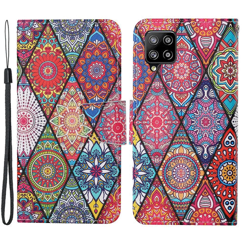 Pattern Printing Cross Texture PU Leather Phone Case for Samsung Galaxy A22 4G (EU Version) - Mandala Pattern - 1