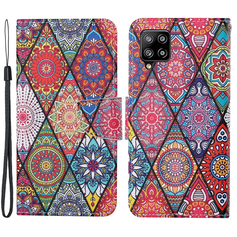 Pattern Printing Cross Texture PU Leather Phone Case for Samsung Galaxy A22 4G (EU Version) - Mandala Pattern - 1